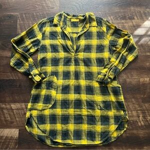 CP Shades plaid yellow black Teton tunic gauze cotton shirt XS Lagenlook boho